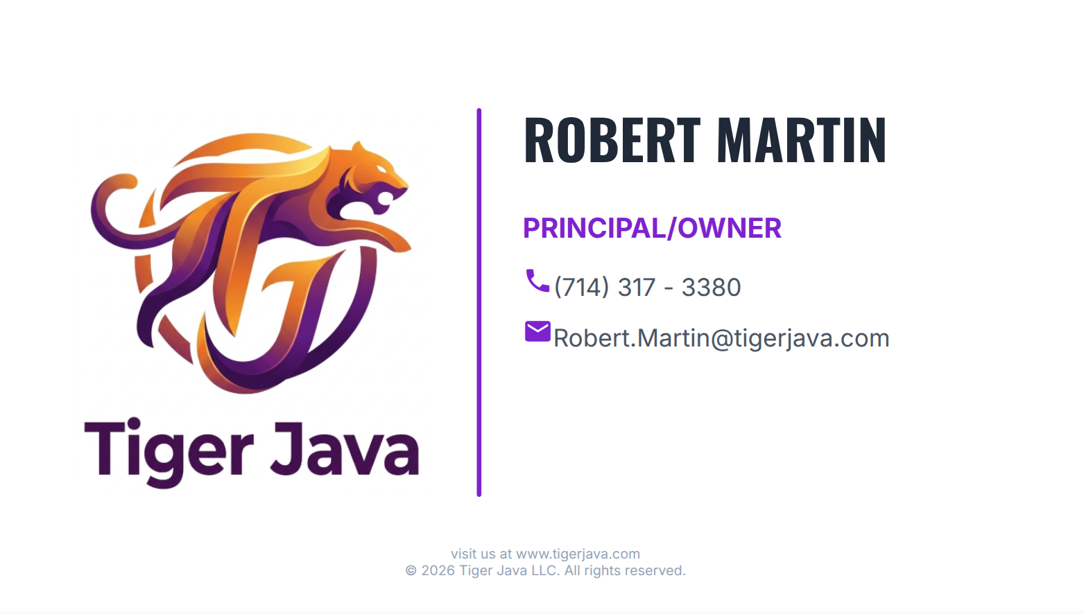 Tiger Java Business Card